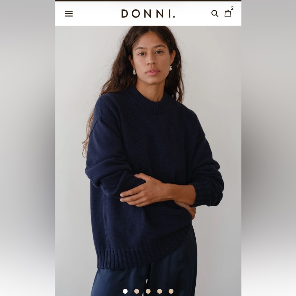 DONNI. Navy Blue Cotton Cashmere Sweater - Picture 3 of 7